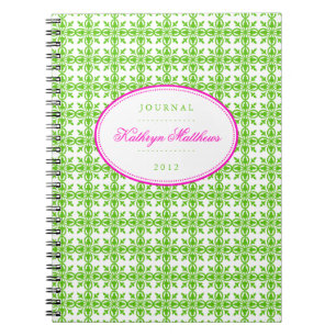Green filigree pattern hot pink oval journal
