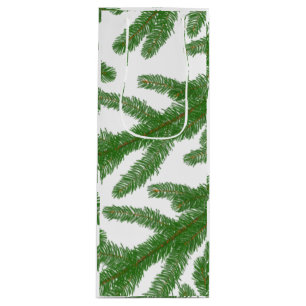Green Fir Tree Branches Festive Wine Gift Bag