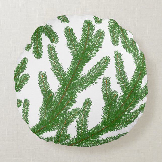 Green fir tree branches  round pillow (Front)