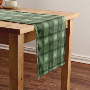 Green Fir Tree Pattern Textured Plaid Christmas Short Table Runner