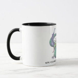 Green fire breathing dragon with bandaged claw mug