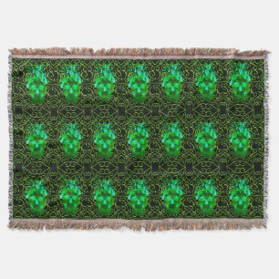 Green Fire Skull Throw Blanket