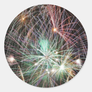 Green Fireworks At Night Classic Round Sticker