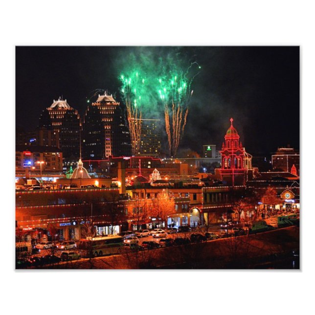 Green Fireworks Over the Kansas City Plaza Lights Photo Print (Front)