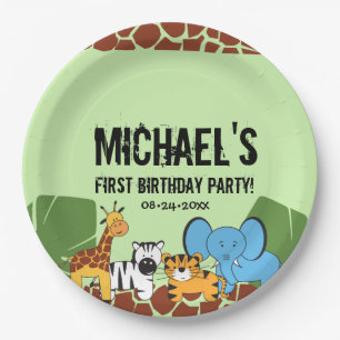 Green first Birthday Jungle Safari theme Paper Plate