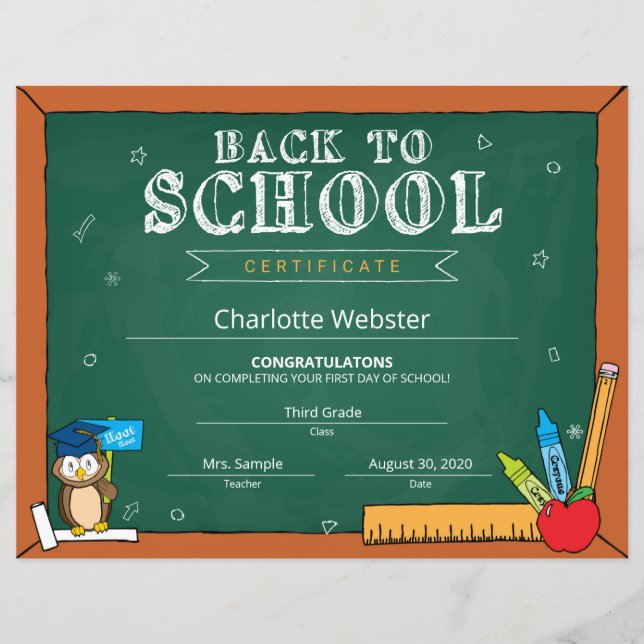 Green First Day of Preschool Sign Back to School (Front)