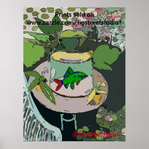 Green Fish in Bowl, edit text, Poster