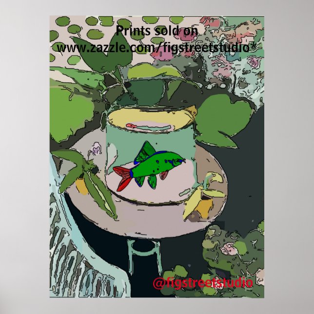 Green Fish in Bowl, edit text, Poster (Front)