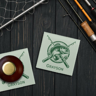 Green Fisherman Pole and Fish Personalized Glass Coaster