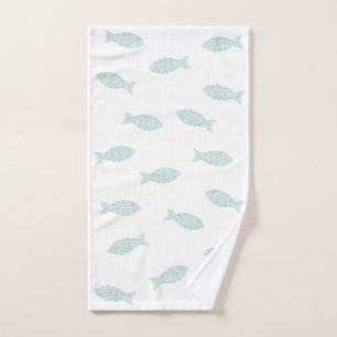 Green fishes on white background hand towel