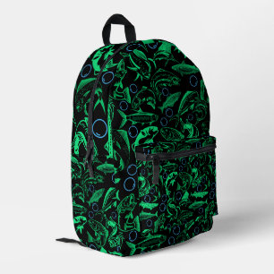 Green Fishes Pattern 10.w Black BG Printed Backpack