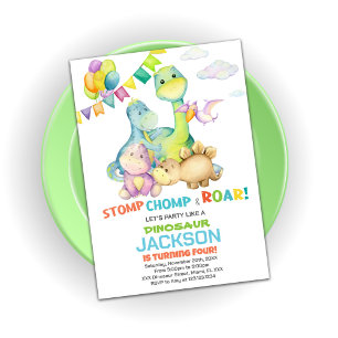 Green Flags Dinosaur Birthday Invitations