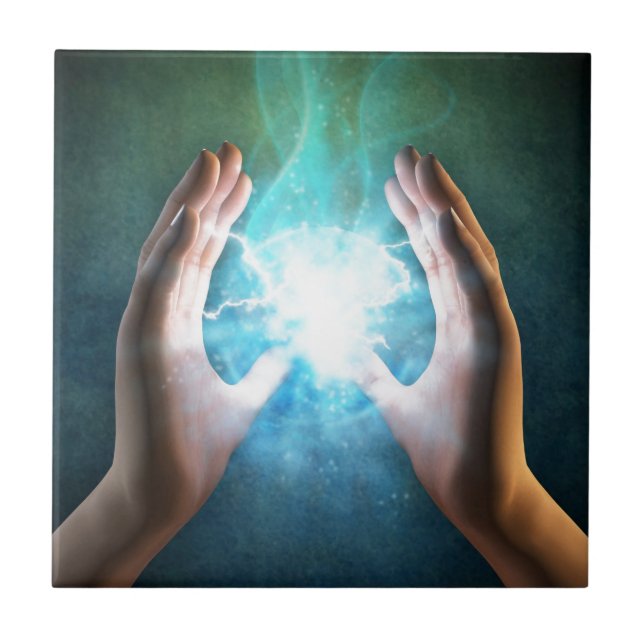 Green flame  powerful healing hands tile (Front)