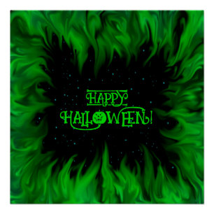Green Flames in the Starlight Sky Poster