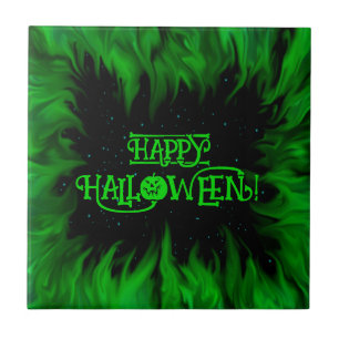 Green Flames in the Starlight Sky Tile