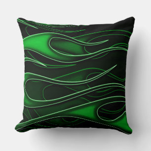 Green Flames Throw Pillow
