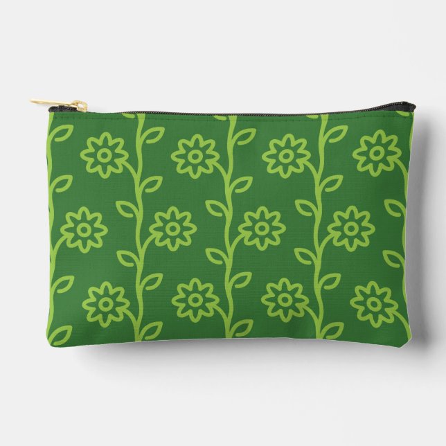 Green Flat Flower Garden Pattern Accessory Pouch (Front)