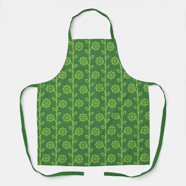 Green Flat Flower Garden Pattern Apron (Front)