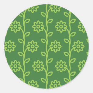 Green Flat Flower Garden Pattern Classic Round Sticker