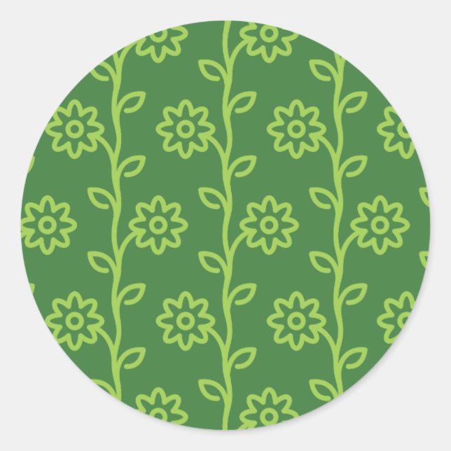 Green Flat Flower Garden Pattern Classic Round Sticker (Front)