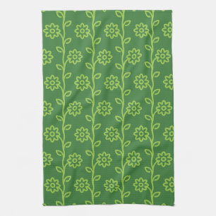 Green Flat Flower Garden Pattern Kitchen Towel