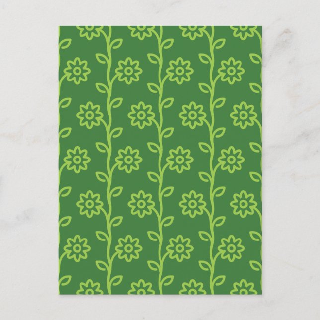 Green Flat Flower Garden Pattern Postcard (Front)
