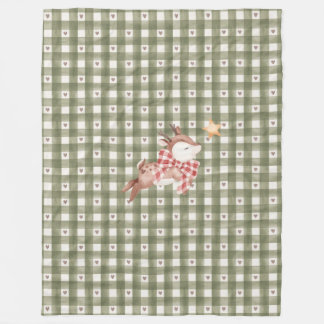 Green Fleece Blanket with Reindeer