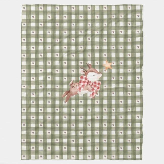 Green Fleece Blanket with Reindeer (Front)