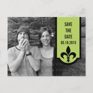 Green Fleur De Lis Banner Save the Date Postcard