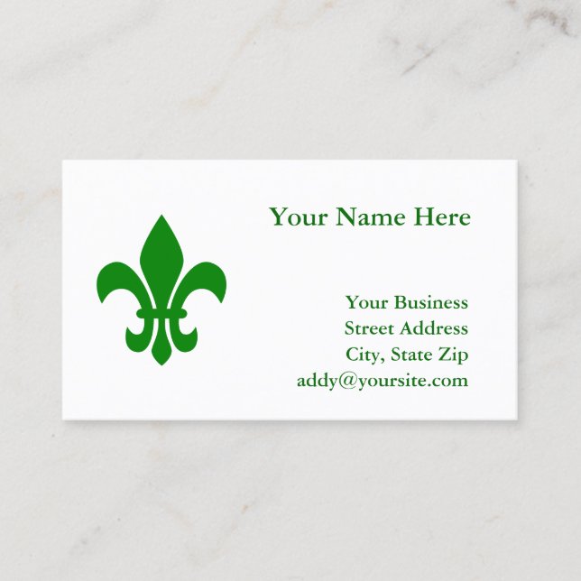 Green Fleur de Lis Business Card (Front)