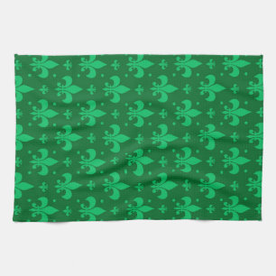 Green Fleur-de-lis Pattern Design Kitchen Towel