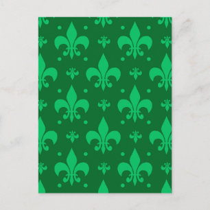 Green Fleur-de-lis Pattern Design Postcard