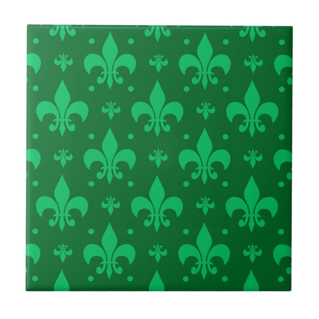 Green Fleur-de-lis Pattern Design  Tile (Front)