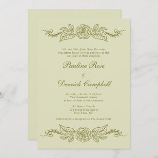 Green Fleurons Wedding Invitation
