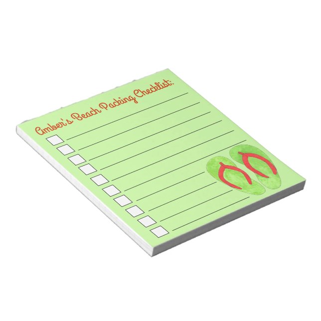 Green Flip Flop Sandals Beach Packing List Notepad (Angled)