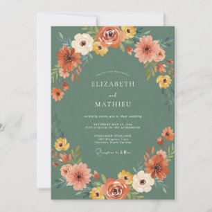 Green Floral Accent Wedding Invitation