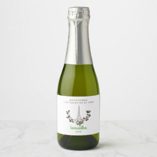 Green Floral and Eiffel Tower Design for Five-Year Sparkling Wine Label