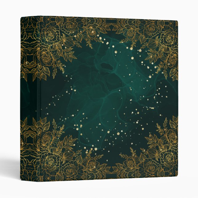 Green Floral and Gold Spiral Notebook Binder (Front/Spine)