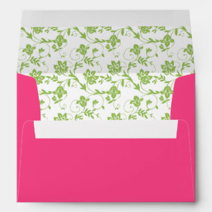 Green Floral and Hot Pink Wedding Address A7 Envelope