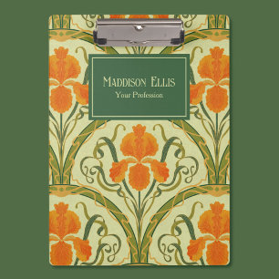 Green Floral Art Nouveau Feminine Business Clipboard