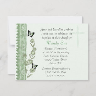 Green Floral Baptism Invitation