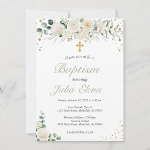 Green Floral Baptism Invitation