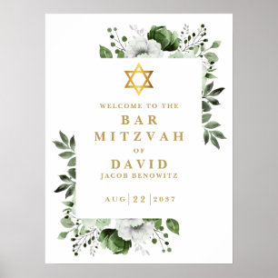 Green Floral Bar Mitzvah Affiche de bienvenue Bat 