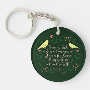 Green Floral Bird Charlotte Bronte Jane Eyre Quote Keychain