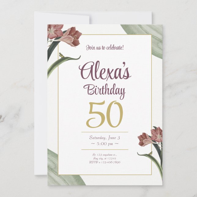 Green Floral Birthday Invitation (Front)