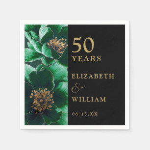 Green Floral Black And Gold Chic 50th Anniversary Napkin