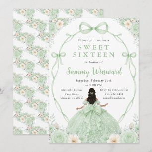 Green Floral Black Princess Sweet Sixteen Invitation