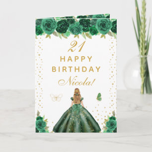 Green Floral Blonde Hair Girl Birthday Card