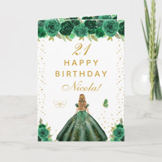 Green Floral Blonde Hair Girl Birthday Card
