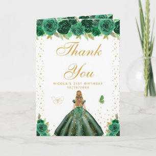 Green Floral Blonde Hair Girl Birthday Thank You Card